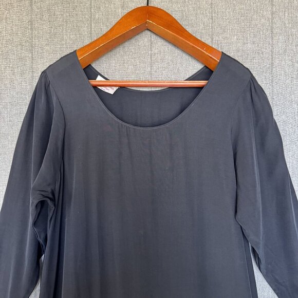 Vintage Anna Bella Designs Black Rayon Long Puff Sleeve Ruffle Hem Maxi Dress - Picture 3 of 11